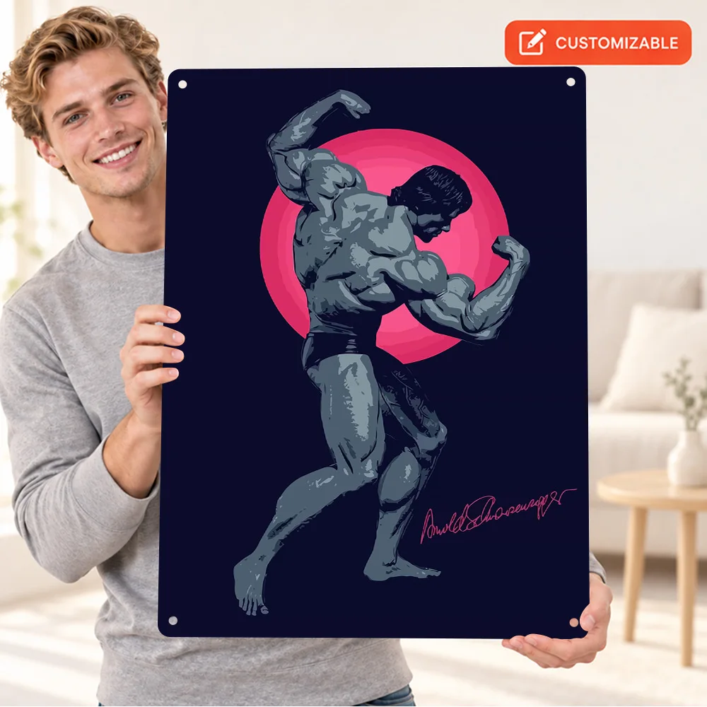Arnold Schwarzenegger Bodybuilding Printed Poster Personalized Aluminum Metal Sign Vector Illustration Wall Art For Home Gym