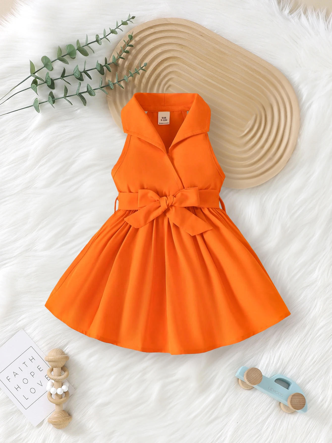 Infant & Toddler\'s Retro Style Sleeveless Dress, Casual Solid Color Dress, Baby Girl\'s Clothing For Summer