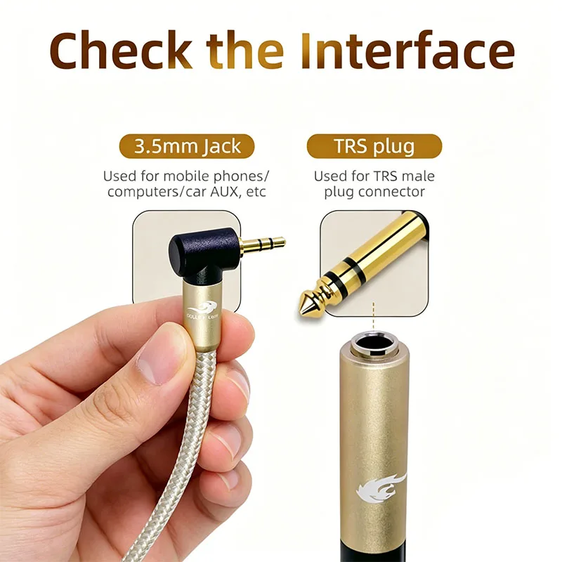 

GOLLEY LION 1/4 To 3.5mm Headphone Adapter, Right-Angle 3.5mm Male To TRS Female Stereo Audio Cable for Amplifiers, Guitar, Pian