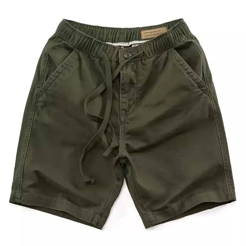 Summer Pure Cotton Workwear Casual Sports Shorts Men's Elastic Waist for Labor Wear Resistant Five-Quarter Pants