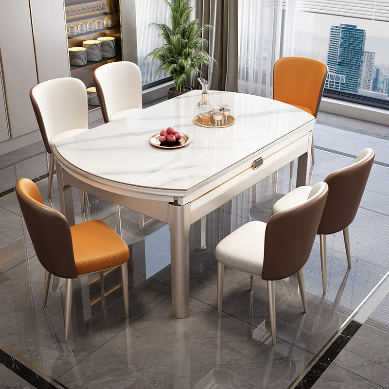 Sintered stone solid wood dining table and chair combination, small home layouts with extendable square and round tables