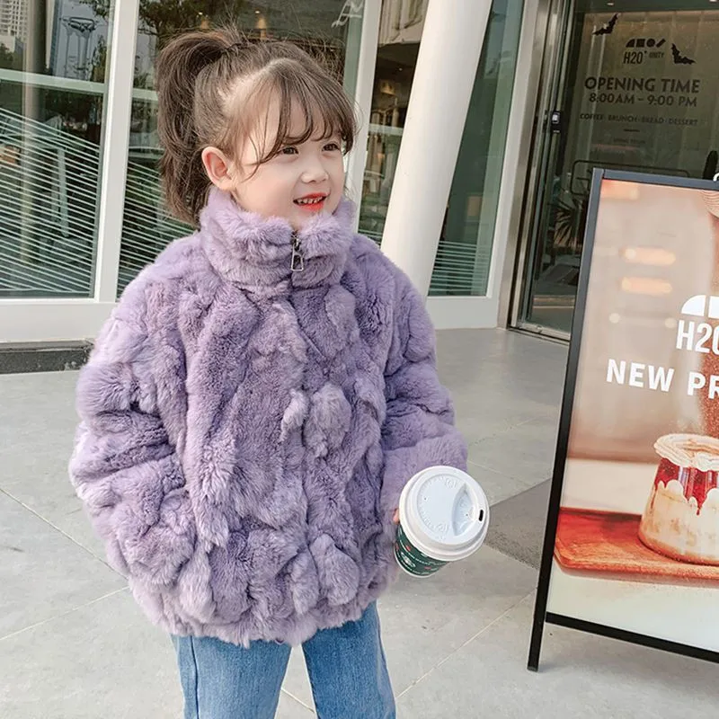 Girls Baby's Kids Coat Jacket  2022 Sweety Faux Fur Warm Plus Velvet Thicken Top Winter Children's High Collar Clothes CT111