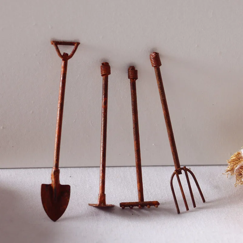 

4Pcs Miniature Garden Tools Rusty Metal Crafts Pixies Gnomes Gardening Rusted Tool Set Fairy Garden Accessories Ornaments