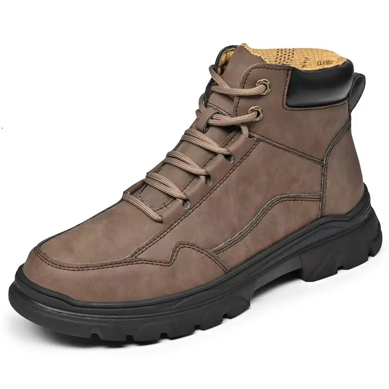الرجال جلد طبيعي حجم كبير عالية أعلى أحذية العمل الخريف الشتاء سميكة وحيد عدم الانزلاق مقاوم للماء الدانتيل يصل أحذية التنزه في الهواء الطلق