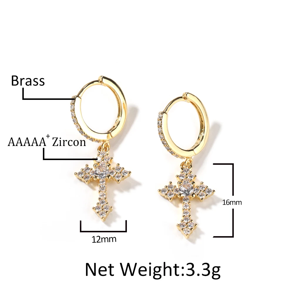 THE BLING KING Cross Hoop Earring For Women Men 1Pair Cubic Zirconia Religious Charm Dangle Hoop Earrings Wedding Jewelry Gift