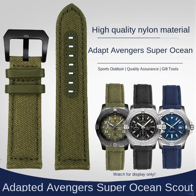 Nylonowe płótno skóra bydlęca dolny pasek do zegarka Breitling super ocean rozrządu Panerai PAM111 PAM441 Diesel Watchband 20mm 22mm 24mm