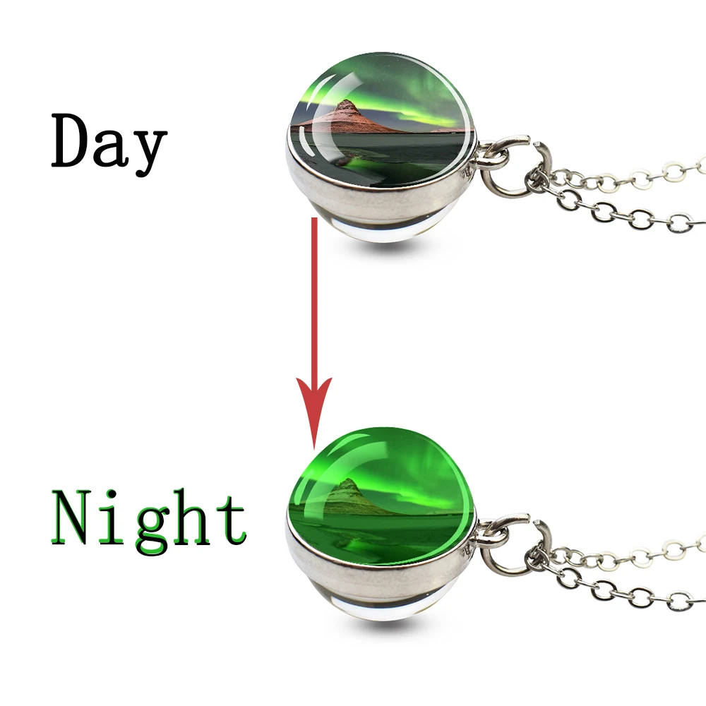 Luminous Northern Lights Necklaces Aurora Glass Ball Pendant Glow In The Dark Necklace Women Polar Lights Astronomy Jewelry Gift