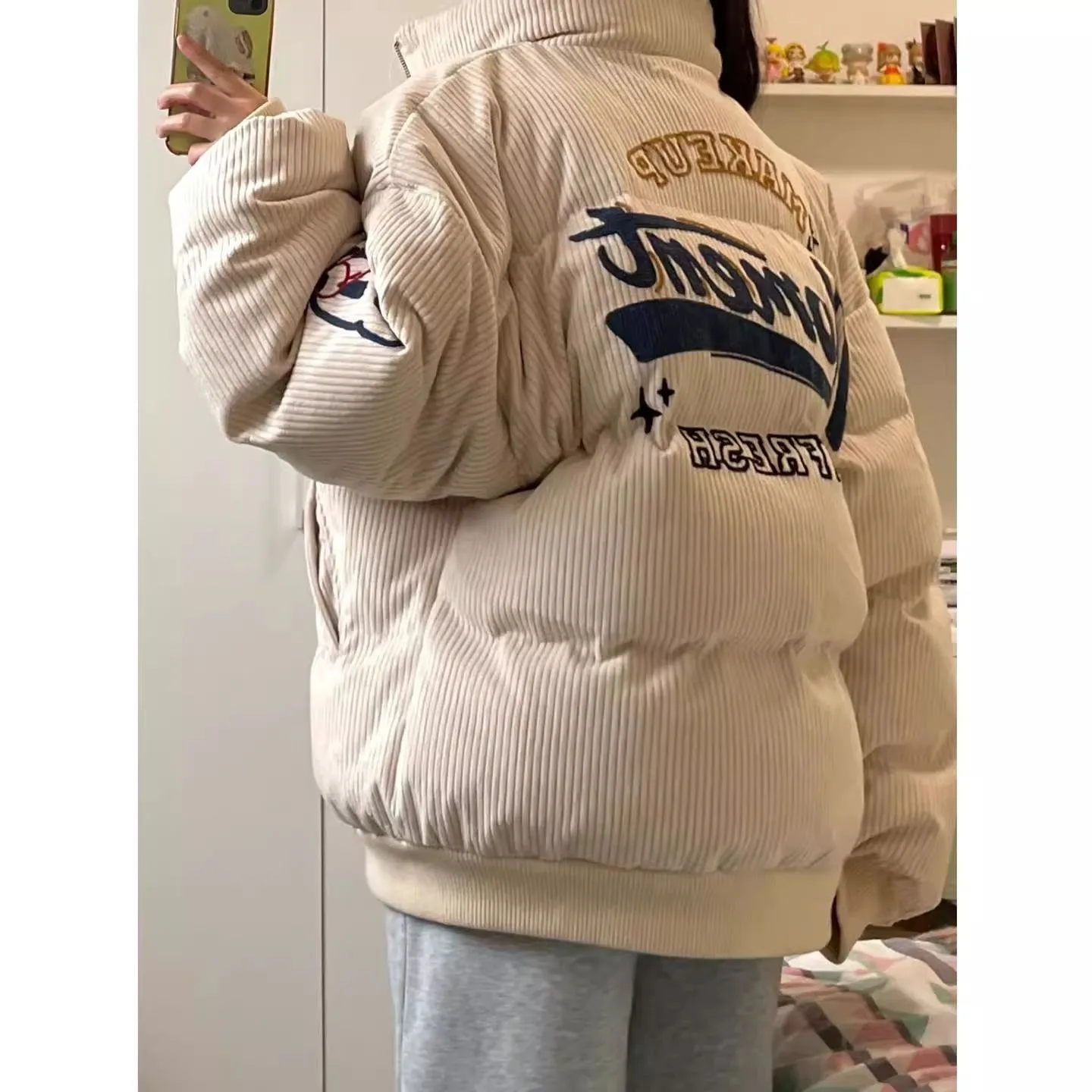 

Осенне-зимняя вельветовая куртка большого размера в американском стиле с вышивкой, свободного кроя, мужское хлопковое пальто, верхняя одежда для пар