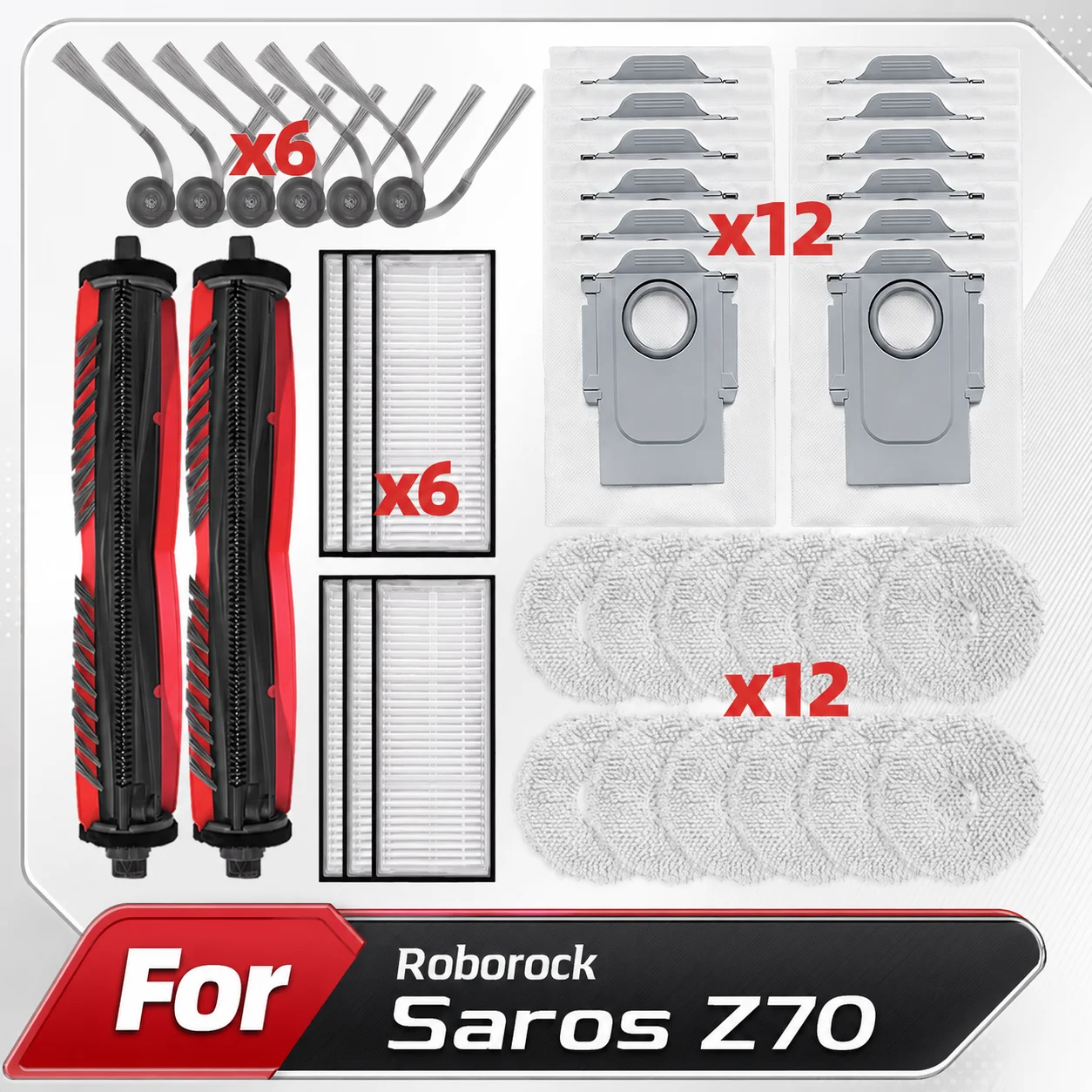 Kompatibel mit Roborock Saros Z70 Ersatzteile Hauptbürste Seitenbürste HEPA-Filter Wischpads Staubbeutel Ersatzteile Zubehör
