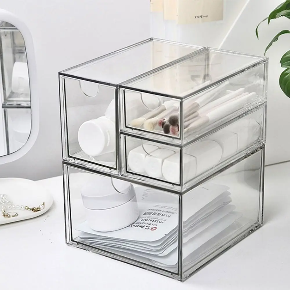 INS Desktop Storage Box Dust Proof Stackable Cosmetics Organizer Space-Saving Multi-function Jewelry Sorting Box Dormitory Desk