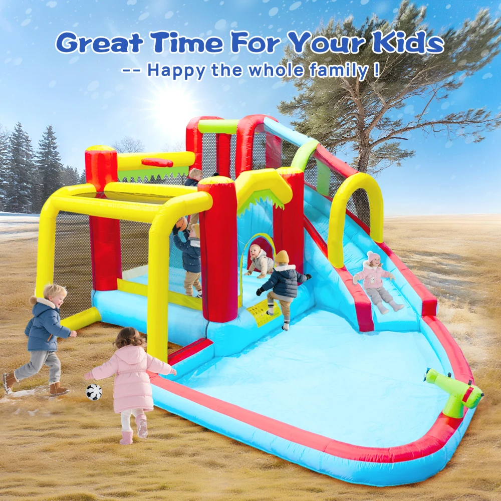 7-w-1 Nadmuchiwany Park Wodny z Zjeżdżalnią: Basen, Pistolet na Wodę, Wspinaczka i Aktywności Sportowe