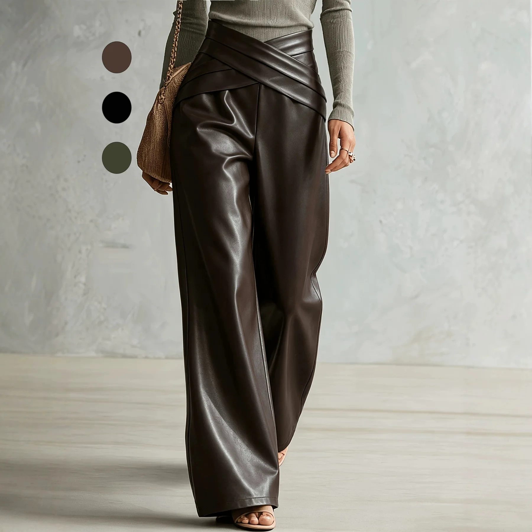 Brown Coffee High Waist Wide Leg Pants Women Fall Casual Trousers Flowy Straight Leg Lounge Pants