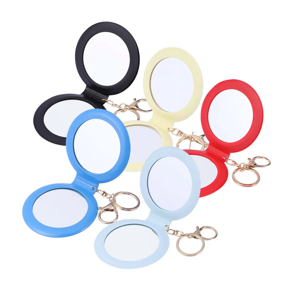 Mini Pocket Makeup Mirror Yellow PU Frame Foldable Double Sides Portable Compact for Women Gifts