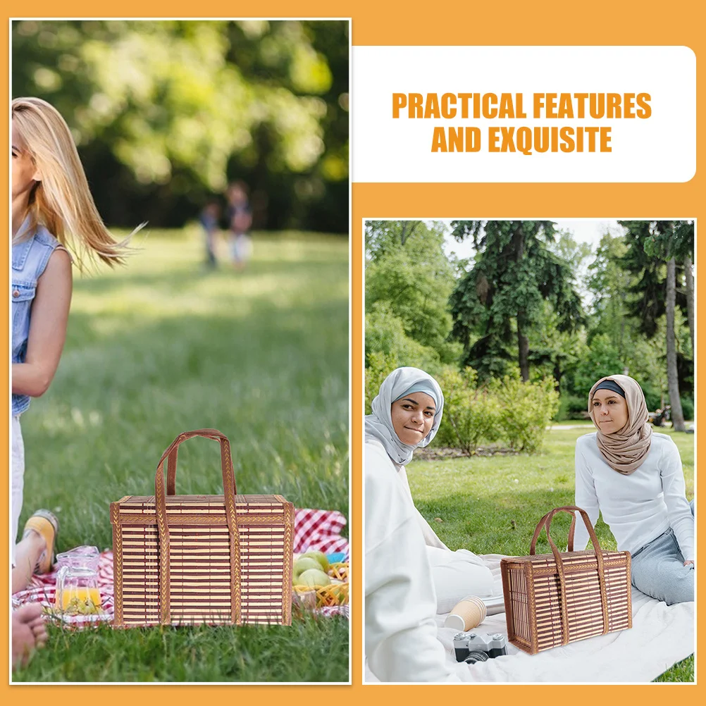 

2Pcs Folding Storage Basket Bamboo Collapsible Portable Desktop Organizer Snack Sundries Basket Collapsible Storage Bins