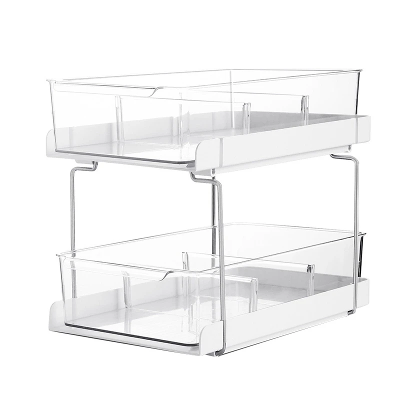 LUDA Kitchen Transparent Double-Layer Rack Seasoning Bottle Cosmetics Double-Layer Drawer Pull-Out Rack