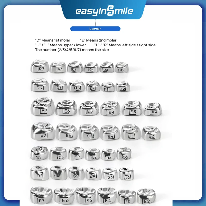 5pcs Dental Crown Permanent Forms Pedo Stainless Steel Molar Crown Refill Kit Kids 1st 2nd Premolar Temporary 48 Position