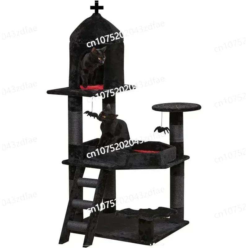 

Готическое кошачье дерево с гробной Кровать Кошачья башня с просторной кондоминированной кошачкой Когтеточка Паук Подвесной шар Многоуровневый