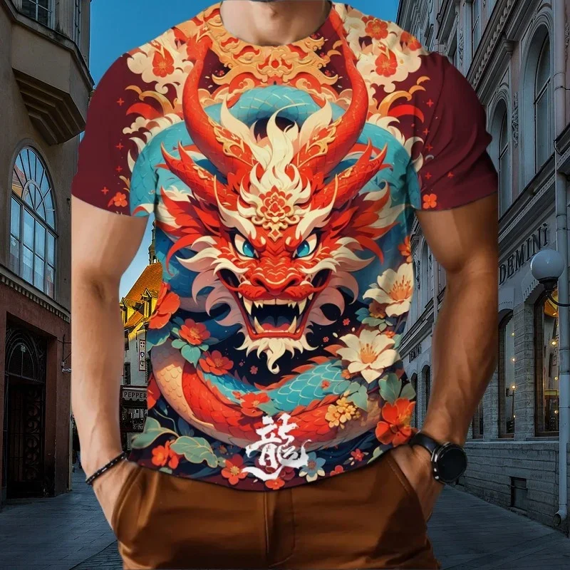 

Funny 3D Chinese Loong Print T Shirt For Men Daily Casual O-neck Short Sleeve Fashion Loose Breathable Tees Hip Hop Street Tops