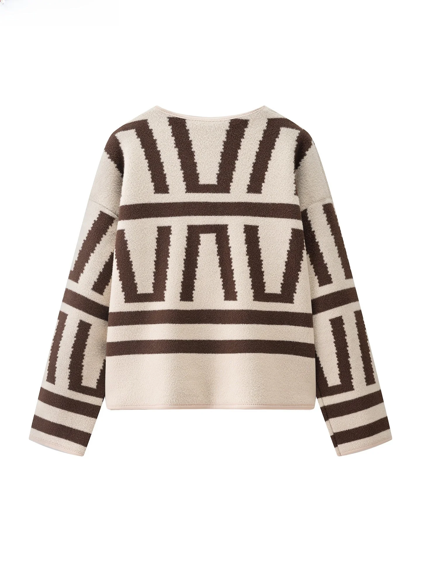 معطف لا شابيل الجديد لخريف هذا العام بتصميم كتل الألوان وأسلوب الكسول، كارديجان أنيق مفتوح للنساء الشابات