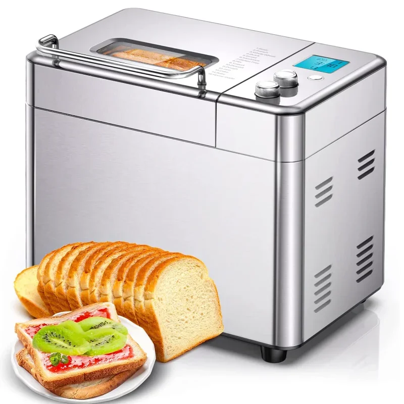 Stainless Steel  Automatic Bread Maker 600W Programmable Bread Machine with 3 Loaf Sizes Fruit Nut Dispenser