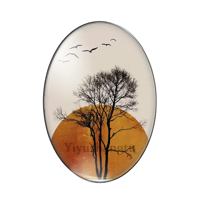 Beautiful setting sun landscape painting 13x18mm/18x25mm/30x40mm Oval photo glass cabochon demo flat back Making findings