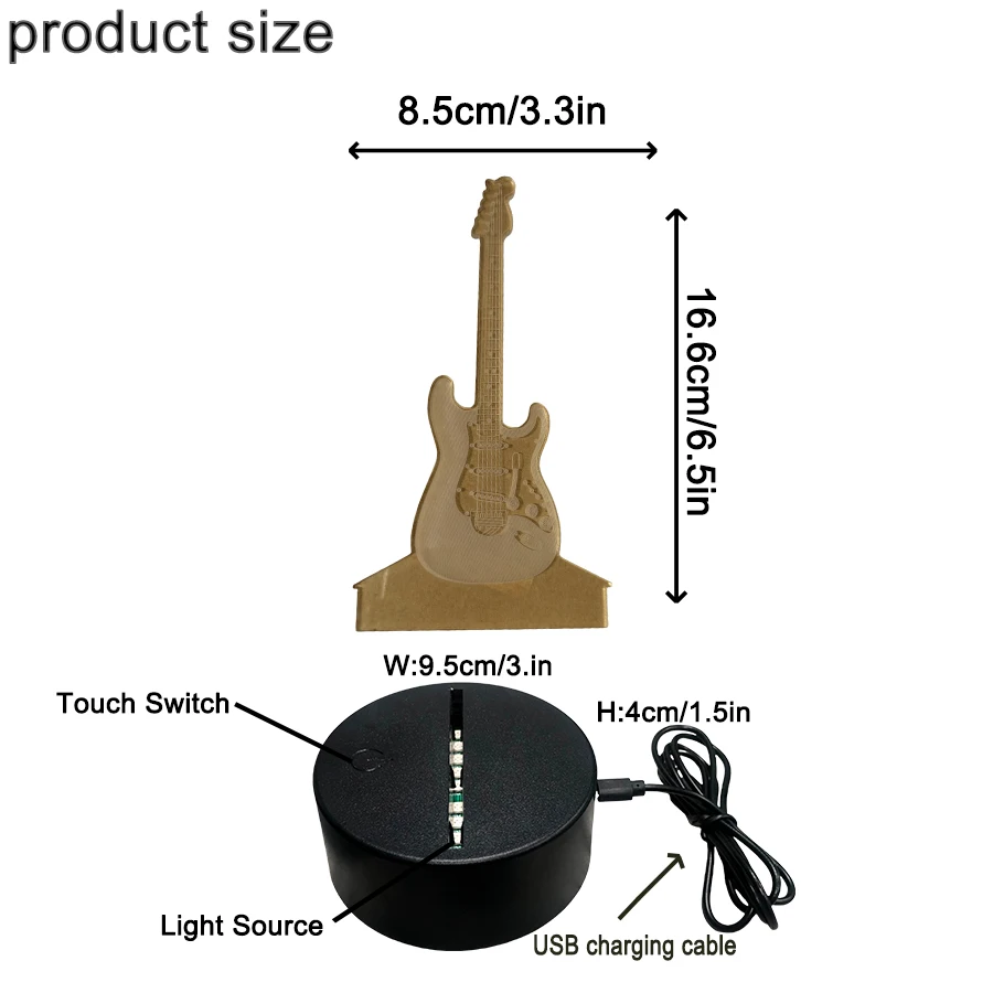 A guitar 3D vision nightlight, smart touch color palette, seven adjustable colors, battery USB dual use, suitable for holiday gi