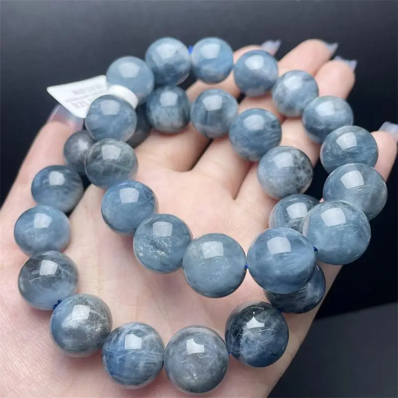 15MM Natural Aquamarine Bead Bracelet Women Reiki Healing Fengshui Strand Jewelry For Female Gift 1PCS