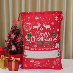 Red Christmas Gift Bag,Cotton Canvas,Reindeer Stocking,Santa Claus Letter Drawstring Socks,Large Size Multipurpose Bags, 50*70cm