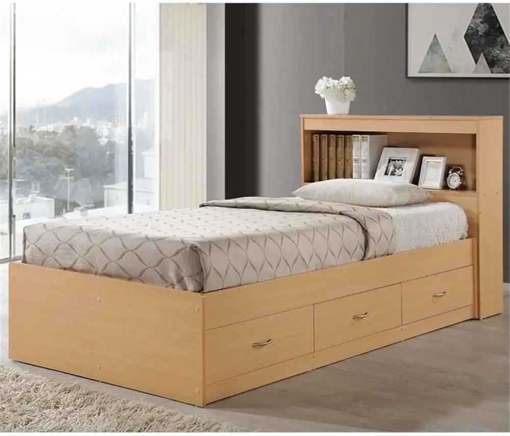 Row Twin Captain Storage Bed in Beech