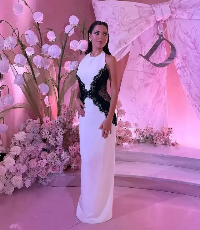 Sexy Spitze Patchwork Kontrast Maxi Kleid Frauen Chic Halfter Ärmellose Off Schulter Durchsichtig Robe Sommer Dame Dinner-Party Tragen