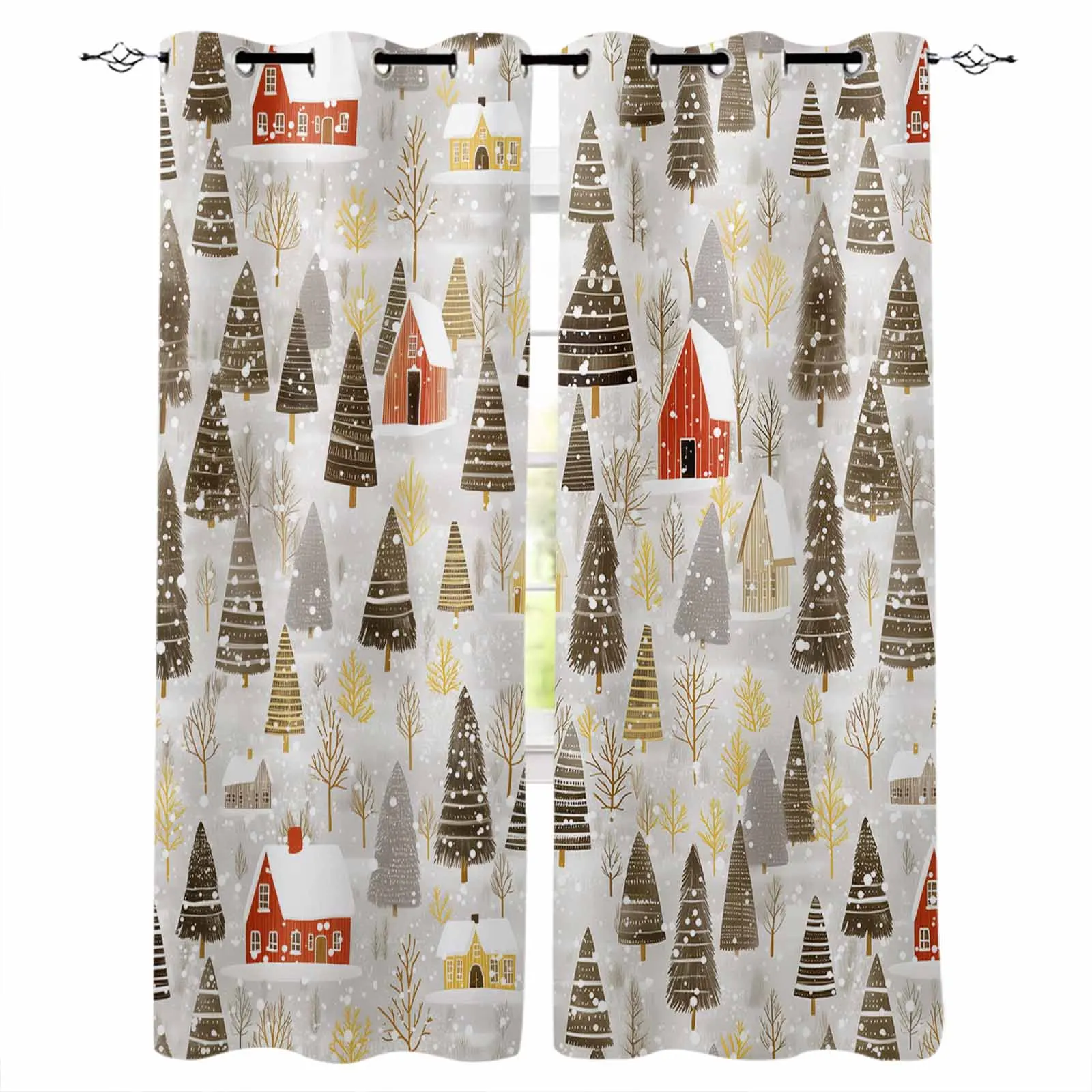 

Christmas Winter Snowflake Tree Snowman Curtains For Living Room Kids Bedroom Window Curtain Hall Drape Long Cortinas