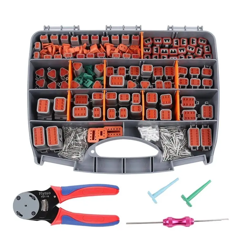 B23B Automotive Waterproof DT Connector Kit-636PCS Deutsch Connectors(2/3/4/6/8/12 Pins) With Crimping Tool& Crimper Included