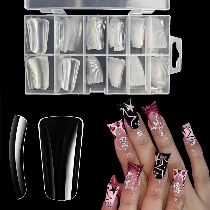 120 Pieces of Medium Length Duck Nail Tips 12 Sizes Boxed Transparent Duck Nails Half Cover Wide Nail Tips French Fake Nail Tips Suitable for Acrylic Nail Extension Head