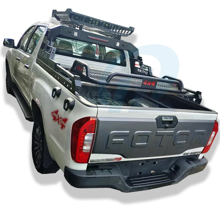 

Custom Pickup Car Accessories Adjustable Roll Bar With Rack Luggage Basket With Car Roof Frame With LED Light for Ranger