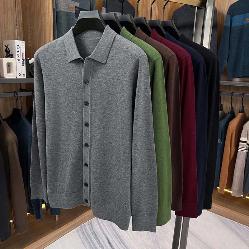 

Men'S Wool Sweater% Wool Autumn Winter Knitted Cardigan Men'S Shirt Collar Wool Inner Wear Can Be Worn Alone