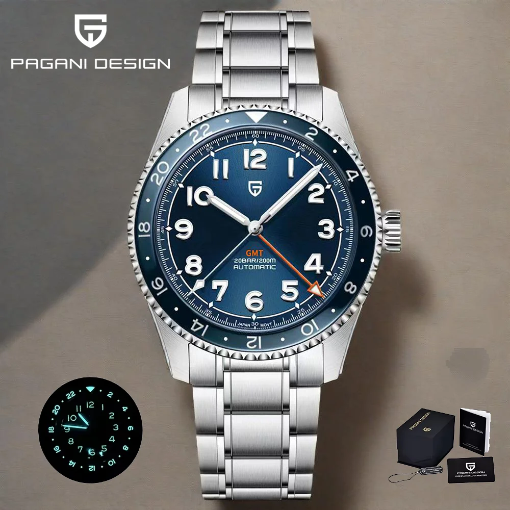 NEW PAGANI DESIGN Men'S Sports Automatic Mechanical NH34 Stainless Steel Watch GMT Top Brand waterproof watch reloj hombre