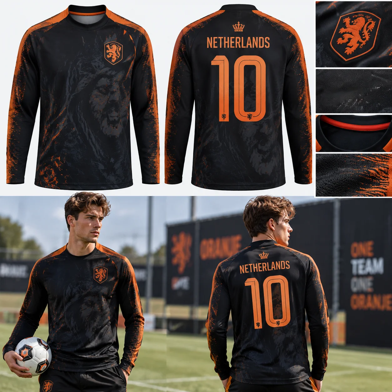 Family Matching Netherlands Football Long Sleeve Jersey, Unisex Soccer Graphic Fan Tee Adults Kids, Casual Sports Match Day Top