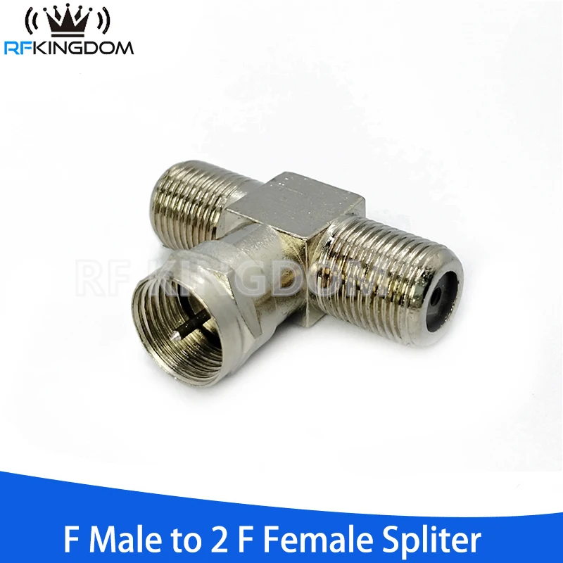 F Type Splitter 3 Way Connector F Male to Dual F Female RF Adapter T-Shape for TV Video Antenna