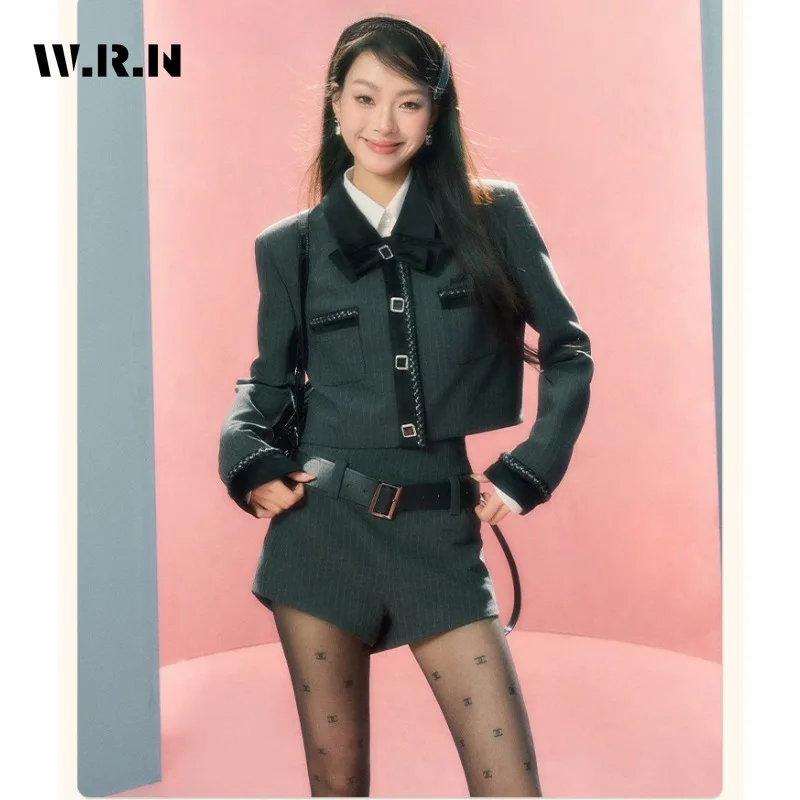 2023 Autumn Sweet Elegant Sexy Style 2 Piece Set Women Long Sleeve Bow Crop Top + Short Skirt Vintage Club Two Piece Skirt Set