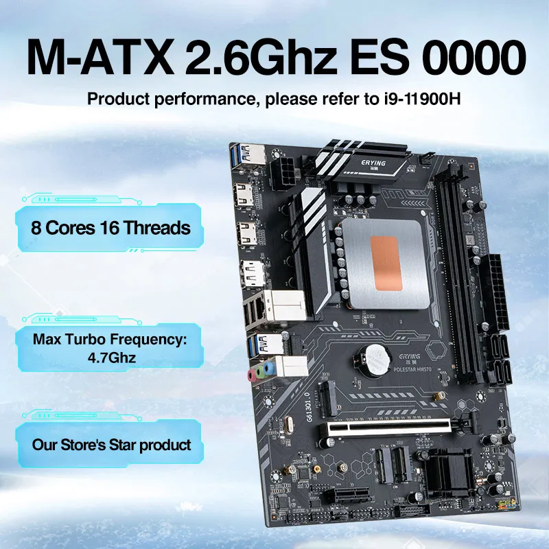 ERYING 게이밍 PC 마더보드 i9 키트, 임베디드 11 코어 CPU 0000 ES 2.6GHz (제품 성능, i9 11980HK i9 11900H 참조) 