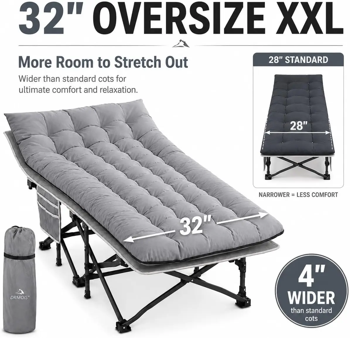 Camping cots, Oversized 32inch Width Portable Foldable Outdoor Bed for Adults Kids, Cot for Traveling Gear Supplier, Office