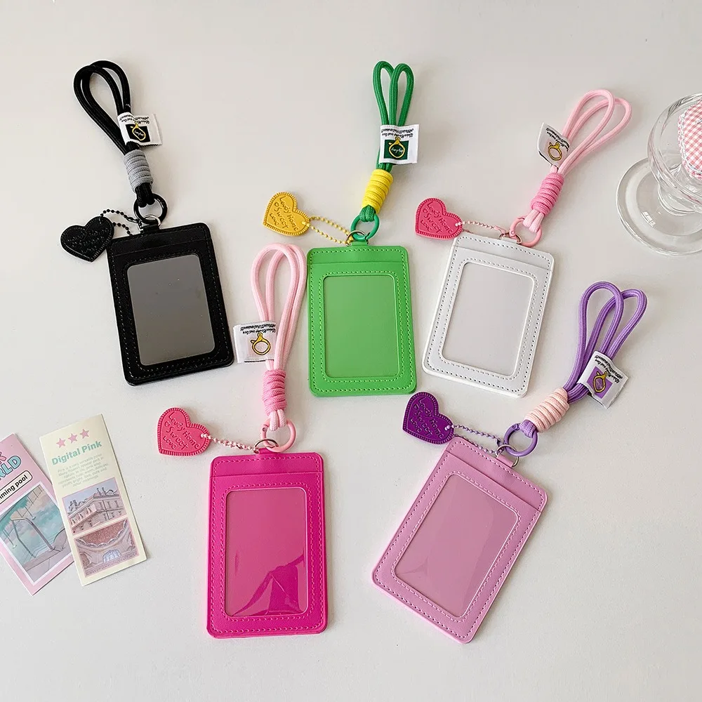 

ID Card Protective PU Leather Bus Card Cover Love Heart Pendant Credit Card Korean Photocard Holder Keyring Key Chain