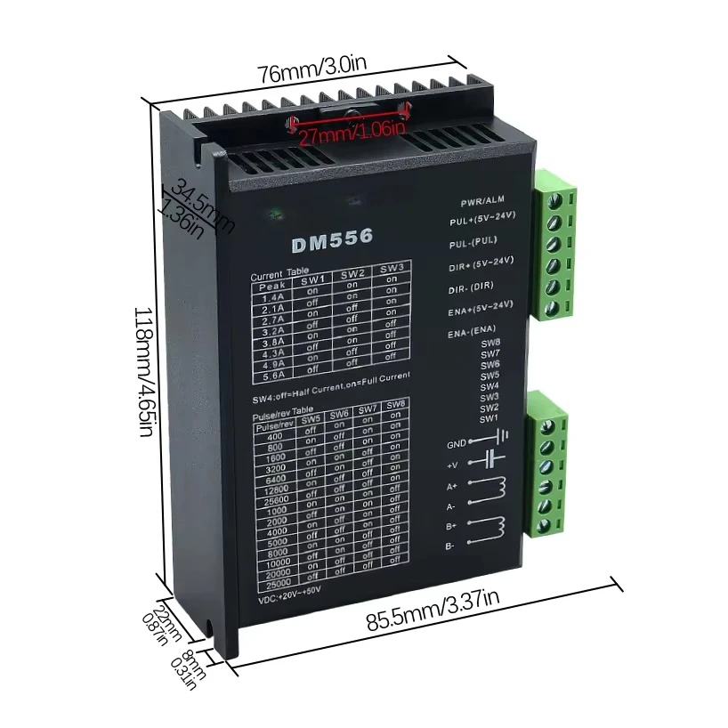 

EU Warehouse 20-50V Two Phase Stepping Motor Driver DM556 for Nema 23 Stepper Motor