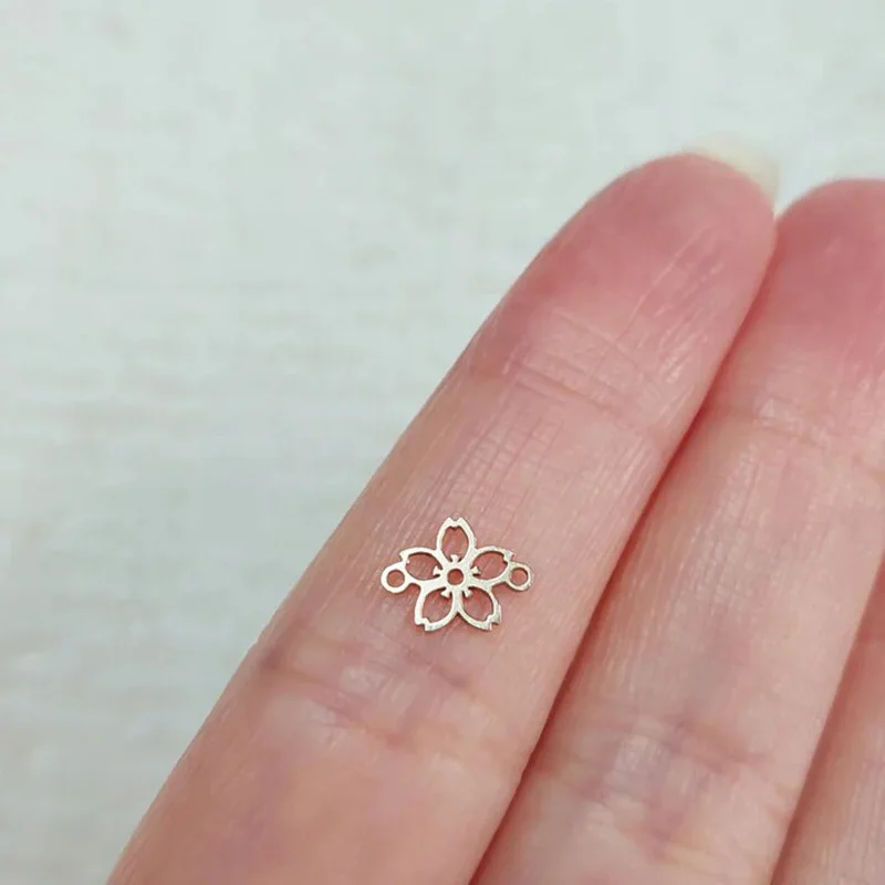 14k Gold Filled or Sterling Silver Cherry Blossom Connector - Flower Link for Bracelet Sakura Link - Permanent Jewelry Supply