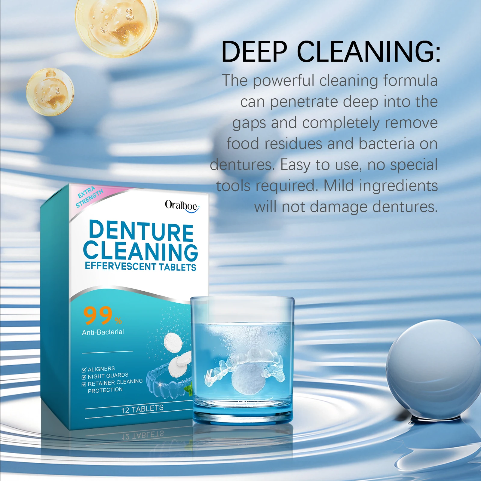 Oralhoe Denture Cleaning Tablets - Gentle Clean Fresh Breath Portable Daily Hygiene for False Teeth Oral Care view 3