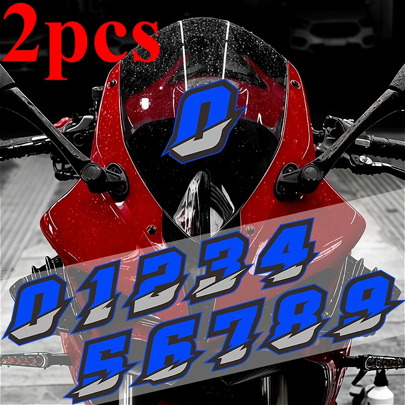 2Pcs/1Set Blue Racing Motorcycle Number Sticker Waterproof Vinyl Decal for Fairing Fuel Tank Helmet Bicycle Universal