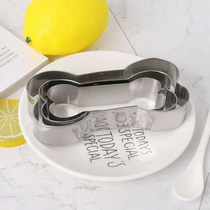 F19B 3pcs/set Dog Bone Shaped Cookie Cutter Mold Stainless Steel Pastry Biscuit Cake