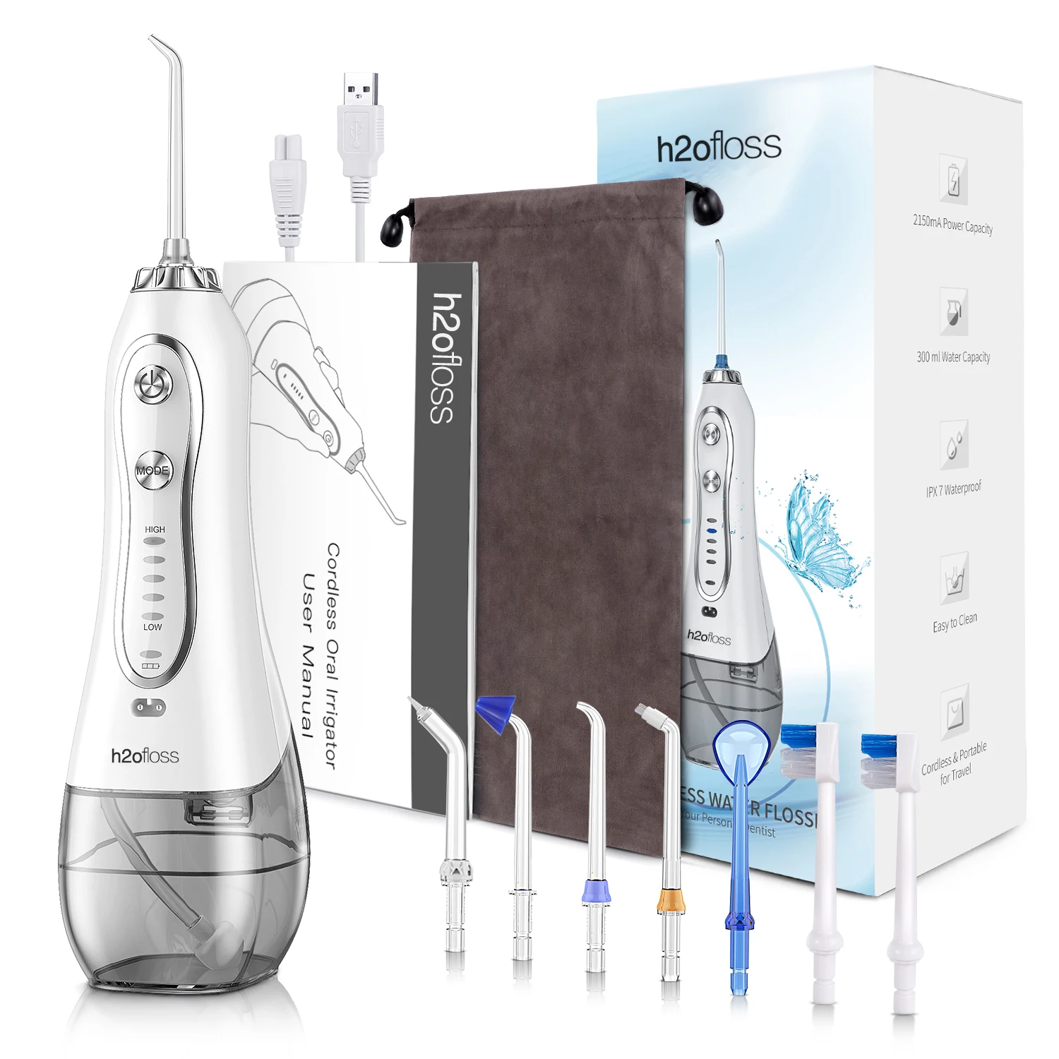 H2ofloss water Flosser Oral irrigator HF-6 Portable Electric Dental Cordless Oral 5 Nozzle Tips for Teeth Cleaning Health Supply