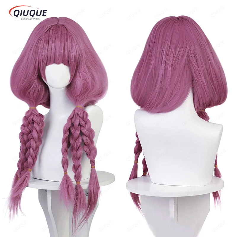 

Anime Aura Cosplay Wig Long Pink Purple Pre Braided Heat Resistant Synthetic Hair Halloween Wigs + Wig Cap