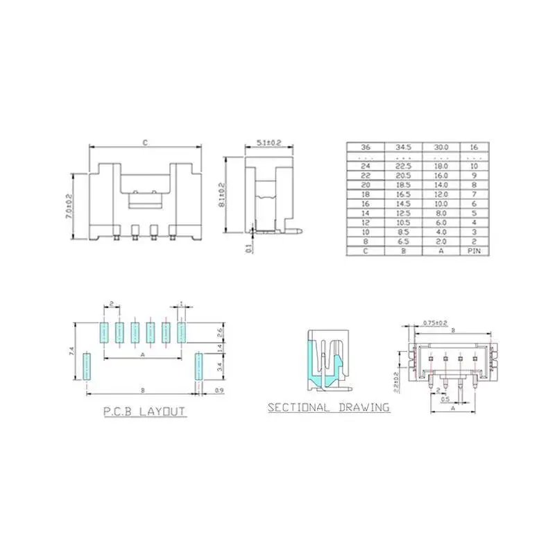 10 Stück HY2.0 Horizontal- und Vertikalmontage-Steckverbinder 2 3 4 5 6 8P SMD-Buchse 2,0 mm Bandkabel Hochtemperaturbeständig – Detail 2
